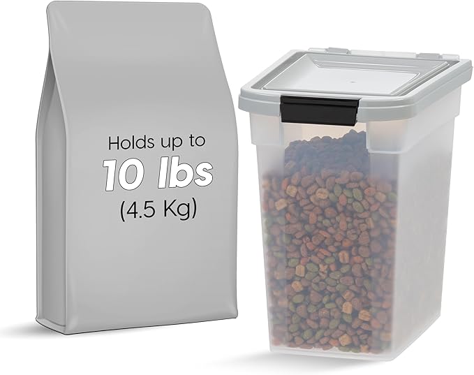 IRIS USA Dog Food Storage Container, Up to 10 lbs, Clear/Gray, Made in USA | BPA-Free, Airtight Seal, Best for Cat Food, Bird Seed, Chicken Feed, Pet Toys, Treats, Pellets