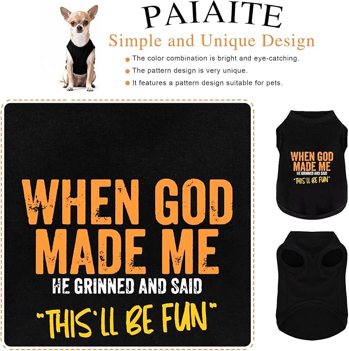 Discover Cozy Cotton Canine Wear: Breathable Soft, and Lightweight Dog Shirt Vest with Eye-Catching Graphics(When GOD Made ME), Keeping Your Furry Friend Warm and Comfy! Black XL
