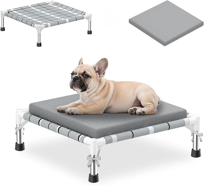 Elevated Dogs Bed with Cushion, Raised Cooling Lifted Outdoor Dog Mat Beds | Small Portable Lifted Pet Cot Stainless Steel Frame Indoor Outside Breathable Hammock Beds