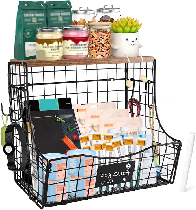 pet supplies wall basket storage storage basket Wall wire basket with Wood Lid Nameplat storage rack multifunctional countertop organizer