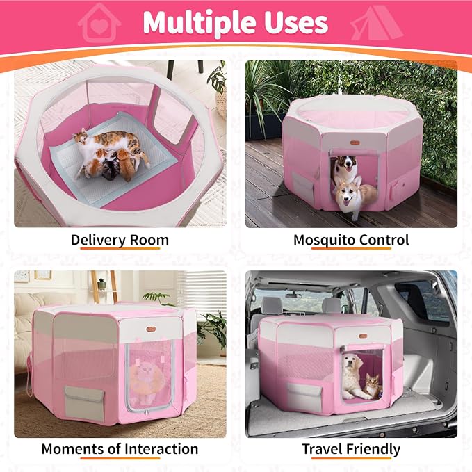 Seiyierr Dog Playpen, Portable Pet Play Pen Foldable Carrying Case, Puppy Pens Outsid for Small Cat Indoor/Outdoor, Removable Mesh Shade Cover