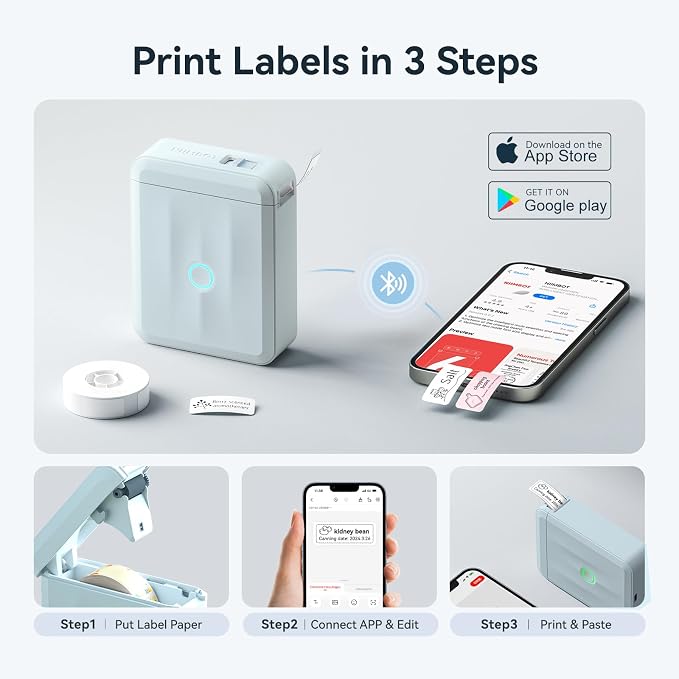 NIIMBOT D110 Mini Label Maker Machine with Tape for Home School, Blue | Portable Label Printer Bluetooth Thermal Sticker Labeler with Multiple Templates for Office Kitchen Jars Organization