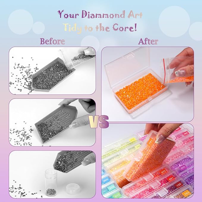 QTFOUND Diamond Art Painting Storage 2pack 54pcs Storage Trays Organizer | Diamond Painting Dotz Accessories Large 2-in-1 with Lids Storage Containers Case Box (Beads not included)