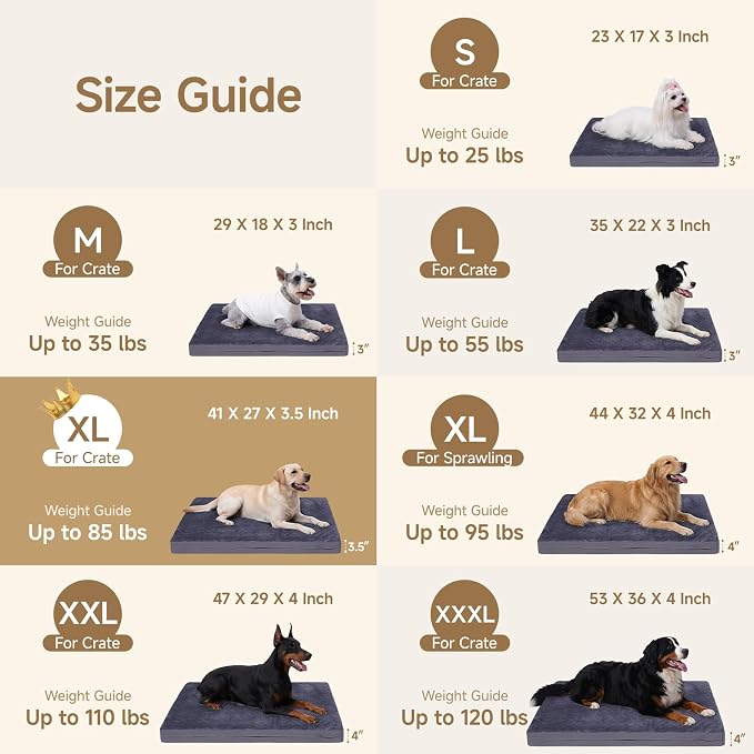 XL Waterproof Dog Bed for Crate, Washable Reversible Kennel Pads, 41x27 | Kennel Pet Bed for Medium Large Dogs with Removable Cover, Waterproof, Wipeable, Anti-Slip, Outdoor, Dark Grey