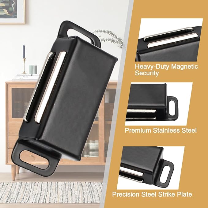 6Pcs Cabinet Door Magnets Catch, Black | Magnetic Shutter Hardware, Drawer Magnet Latch, For Closure Cupboard Closet Bathroom