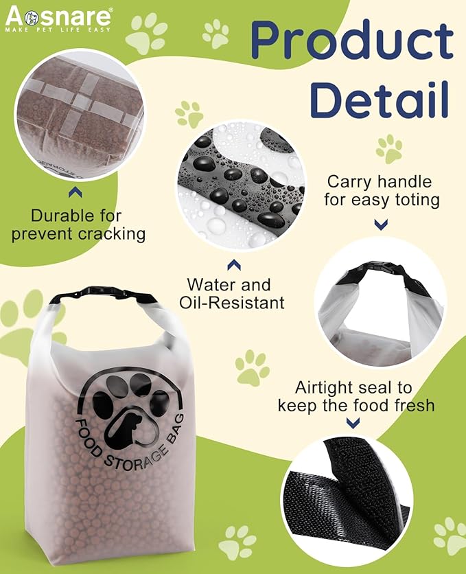 25 Cups Pet Food Storage Bag for Travel - Transparent Leak-Proof Dog Food Container with Roll-Top Closure, Keeps Kibble Fresh for Camping Trip, Dog Boarding, Weekend Getaways