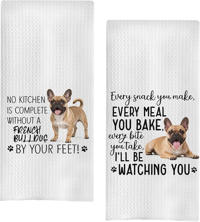 French Bulldog Kitchen Towels Set - French Bulldog Gifts for Dog Lovers Women, Dog Hand Towels Dish Towels Decor, 16x24 Inch,Set of 2