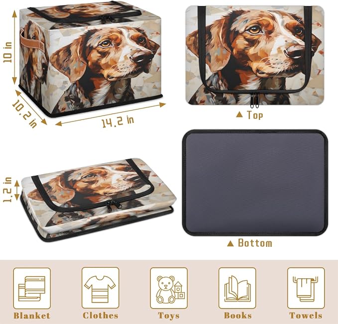 Pardick Storage Bin Animal Puppy Storage Basket with Zipper Lid Collapsible Cloth Organizer Closet Shelf Basket Cube Bins Dustproof Clothes Organizer for Bedroom Nursery