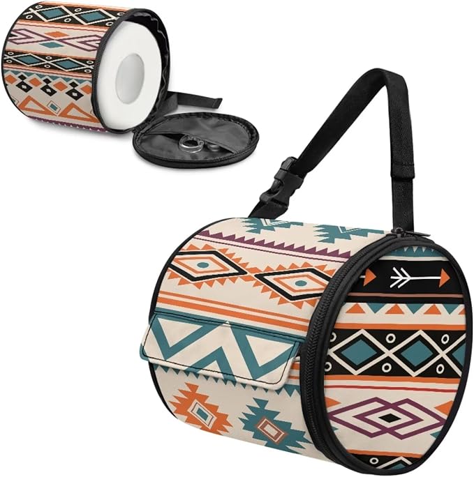Ethnic Aztec Striped Wall Mounted Toilet Paper Holder Moisture Resistant Oxford Cloth Tissue Roll Paper Holder Hanging Bathroom Tissue Towel Roll Holder 6.3 * 6.3 * 6.3 Inch