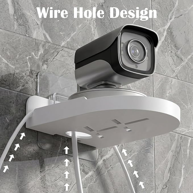 4pcs Security Camera Wall Mount, Baby Monitor Wall Mount, Adhesive Small Shelf For Walls, Clear Floating Shelf for Security Cameras Speakers Bedroom Kitchen Living Room with Cable Clips (White)