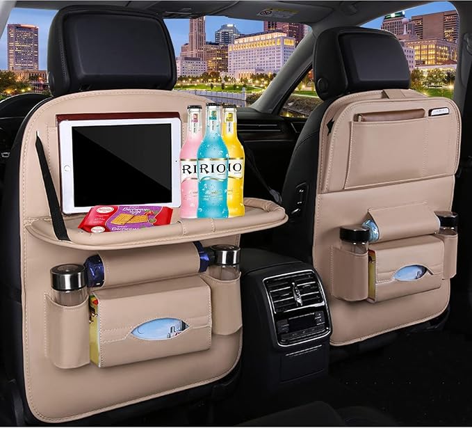 Backseat Car Organizer, Car Back Seat Organizers and Storage with Tablet Holder Kick Mats Back Seat Protectors for Kids with Foldable Tablet Tray Travel Accessories