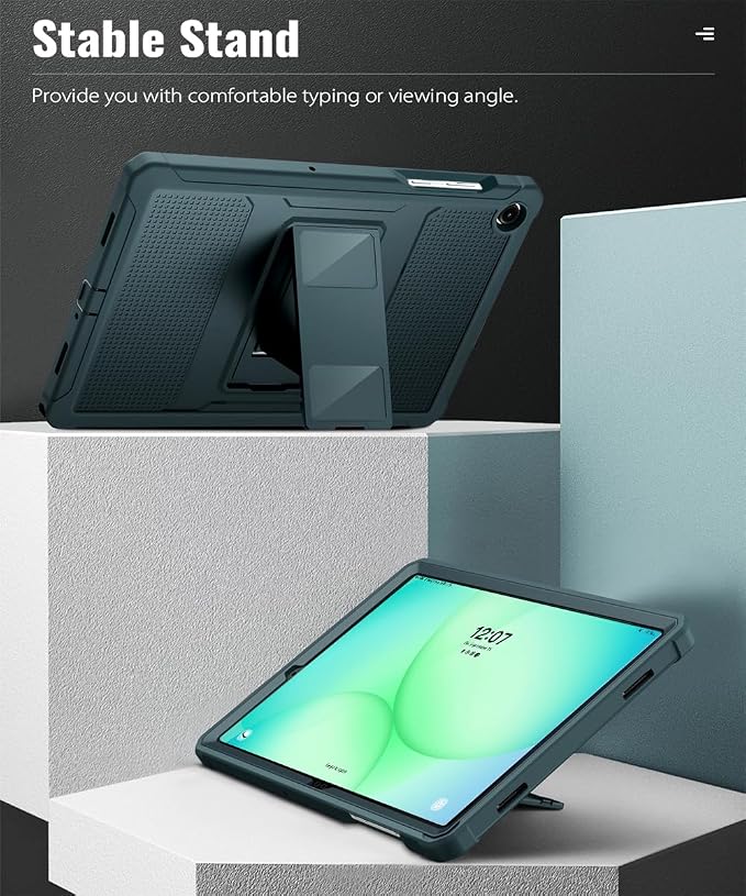 MoKo Shockproof Case Fit Samsung Galaxy Tab A11+ Plus/ A9+ 11 Inch | Full Body Rugged Stand Back Cover with Built-in Screen Protector for Galaxy Tab A11+/ A9+ Tablet, Midnight Green