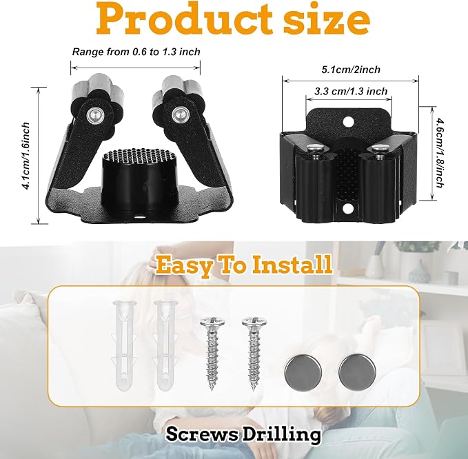 24 Pack Broom and Mop Holder Wall Mount, Hanging Clamp Clip Hanger Utility Rack, Heavy Duty Stainless Steel Adjustable Clamp Organizer with Screws for Garage, Home, Garden Tools, Black