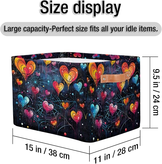 Storage Baskets for Shelves, Fabric Storage Cubes Closet Organizers and Storage Bins with Handles Home Organization, 15x11x9.5 inch(Fluorescent Spider Web Love)