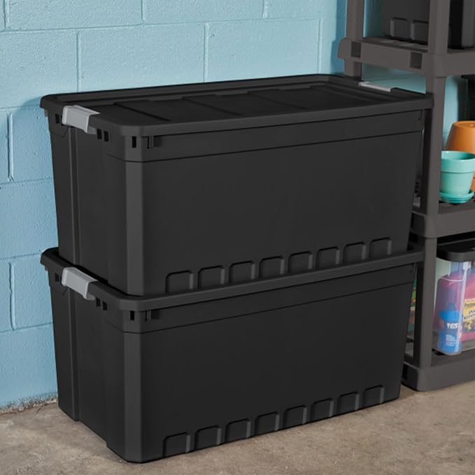 Sterilite 3-Pack Storage Bins with Lids, Large Heavy Duty Totes, 50 Gallon, Black