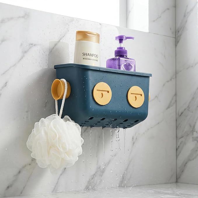 Noamus 6 Pack Bath Toy Storage Organizer Basket, 3 Layers Wall Mounted Hanging Shower Caddy, Plastic Robot Modeling Kitchen Shelf with Hook, No Drilling Colorful Toy Holder for Kid Bathtub Shampoo
