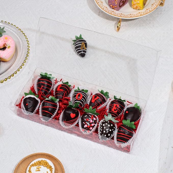 RomanticBaking 50PCS 12x5x2 Inches Clear Gift Boxes for Party Favors | Clear Plastic Boxes fot Cookie,Strawberry,Macaron, Dessert,Jumbo Cards and More