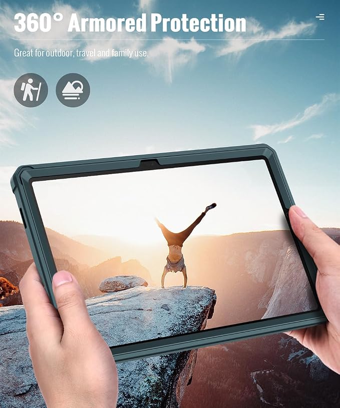 MoKo Shockproof Case Fit Samsung Galaxy Tab A11+ Plus/ A9+ 11 Inch | Full Body Rugged Stand Back Cover with Built-in Screen Protector for Galaxy Tab A11+/ A9+ Tablet, Midnight Green
