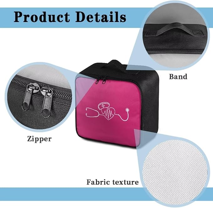 Cute First Aid Bag Empty Nurse Medical Bag Empty Stethoscope Pattern First Aid Pouches Empty Pink Medical Supplies Organizer Bag for School Kids Student Car Home Camping Hiking
