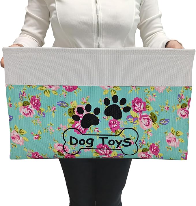 Large Dog Toy Basket Foldable Dog Toy Box Dog Toy Bin for Pet Chew Toys Accessory
