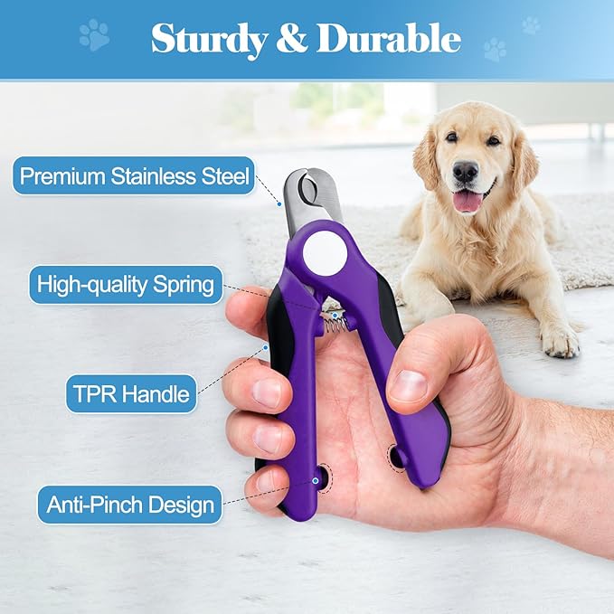 Swihauk Heavy Duty Dog Nail Clippers and Trimmers, Professional Pet Nail Clippers with Nail File for Dogs Cats Small Animal, Claw Clippers with Safety Guard to Prevent Over-Cutting, Purple