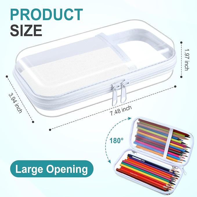 Sanwuta 4 Pcs Clear Hard Shell Zipper Case Clear Travel Pouches Bulk Plastic Portable Travel Organizer Bin with Mesh Pocket Toiletry Pouch Cosmetics Makeup Bag Snack Toiletry Bag(White)