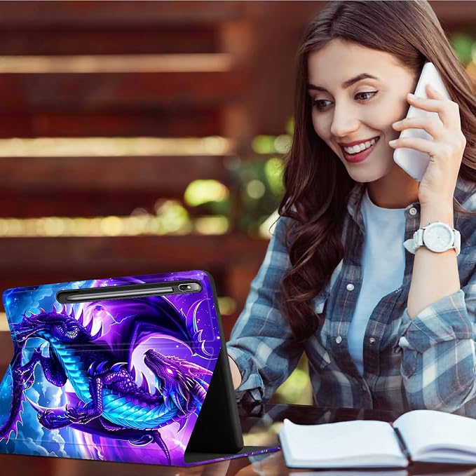 Case for Samsung Tab S10 Ultra/S9 Ultra/S8 Ultra 14.6" 2024/2023/2022 | Slim Leather Smart Cover with Multi-Angle Anti-Slip Stand [Auto Wake/Sleep] Shell for Women Men, Galaxy Purple Dragon