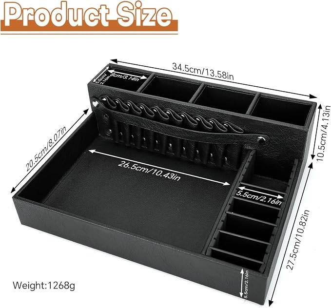 Barber Organizer Tray, 13.9 x 11.2 x 4.4 inch Adjustable Station for Clippers & Guards Scissors, Multifunctional Non-slip Barber&Salon Hair Tools Holder, with PU Leather Exterior Hairdressing Case