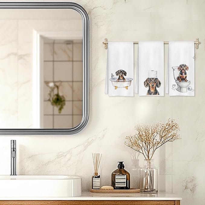 Funny Dachshund Bathroom Decor Hand Towels Set of 3, Dachshund Mom Gifts, Gifts for Dachshund Lovers, Kids Dog Bathroom Decor, 16x24 Inch