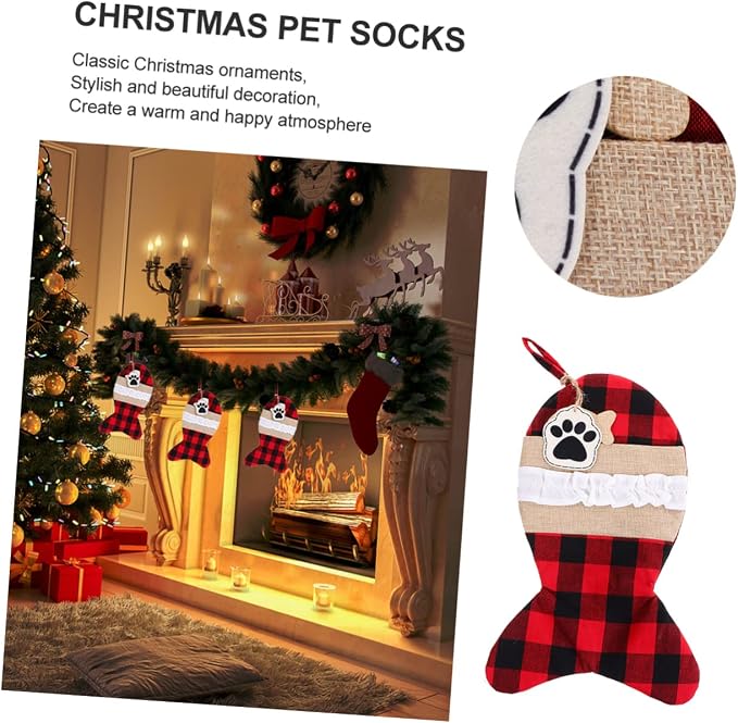 Wakauto Christmas Pet Gift Pouch Black Red Plaid Holiday Candy Bag for Party Decoration and Treats Storage