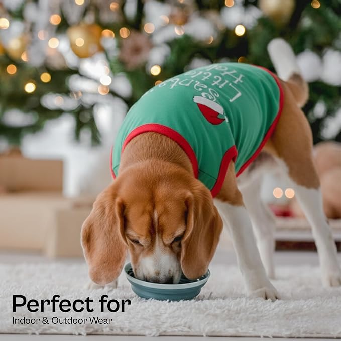 Parisian Pet Dog T-Shirt - Embroidered “Santa’s Little Helper “ Shirt - Lightweight Cotton Dog Christmas Outfit - Sleeveless Christmas Pet Clothes - Shirts for Large Dogs - 3XL