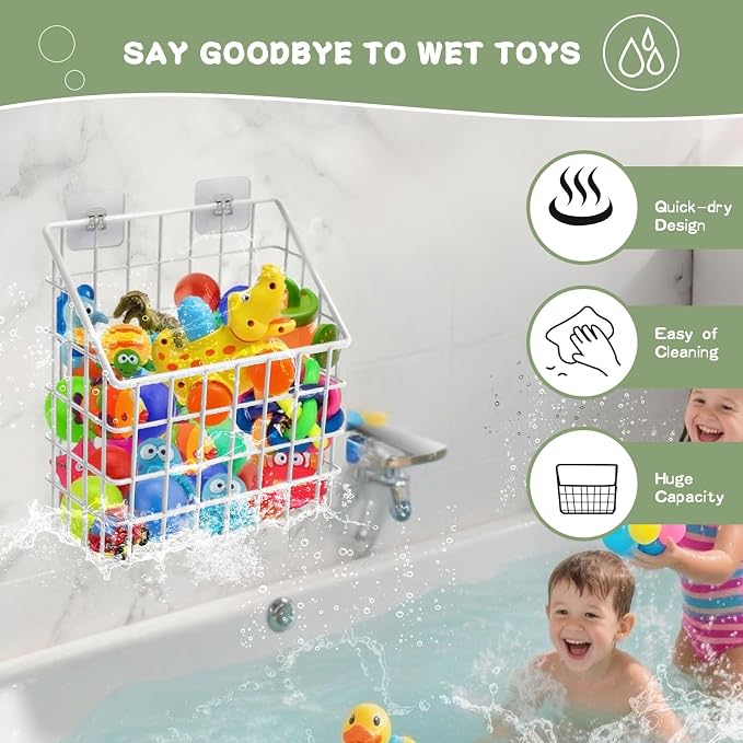 Greentainer 2 Pack Bath Toy Storage Organizer, Large Rustproof Metal Wire Basket, Wall Mounted Hanging Bathtub Holder, Bathroom Shower Caddy for Tub Toys & Toiletries