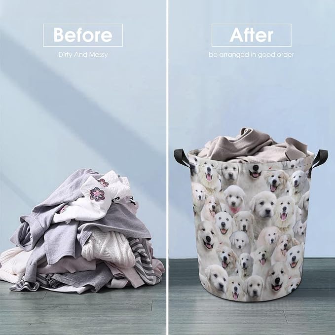 Large Laundry Hamper for Great Pyrenees Lover, Collapsible Storage Bin, Cute Great Pyrenees Print Waterproof Laundry Basket Organizer for Bedroom Bathroom, Gifts for Great Pyrenees Mom Owner