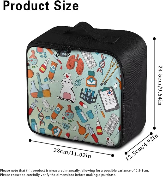Cat Nurse First Aid Bags Empty Cute Travel Medicine Bag Medical Supplies Organizer Bag Portable Kit for Traveling, School, College Dorm, Car, Home, Camping, Office, Hiking, Outdoor