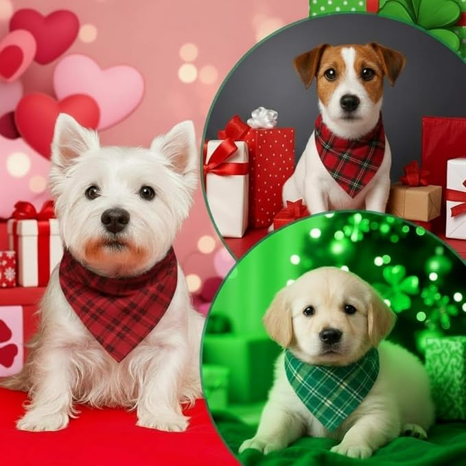 Abbylike 50 Pcs Christmas Plaid Dog Bandanas Bulk Red and Green Gingham Bandanas for Dogs Triangle Kerchief Bib Scarf for Pet Xmas Party Costume Photo Props Accessories, 25 Styles(19.7 x 13.8 x 13.8)