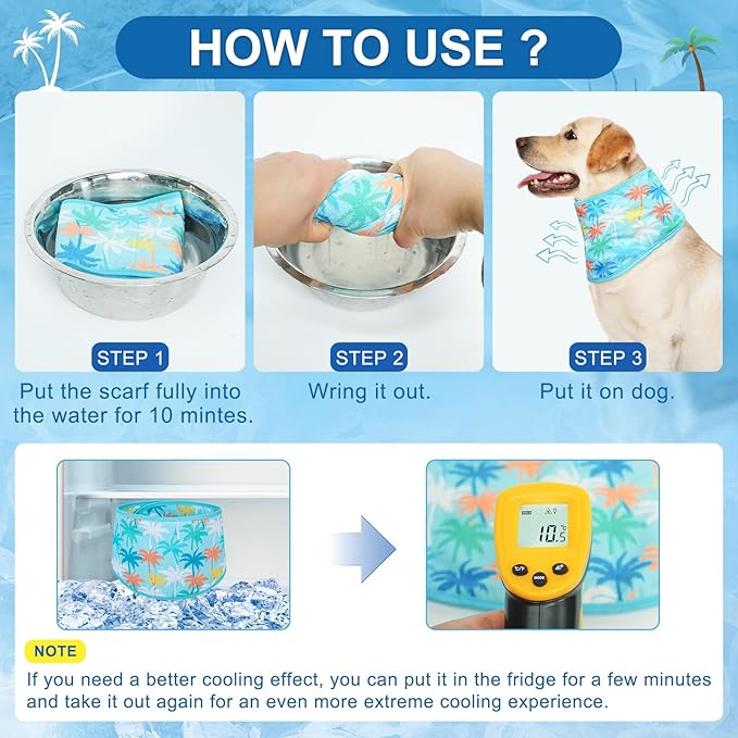 BEAUTYZOO Dog Cooling Bandana for Medium Large Dogs, 2 Pack Instant Cooling Bandanas Breathable Cooling Ice Towel Neck Wraps,Keep Dogs Cool in Hot Summer, Blue Paw M