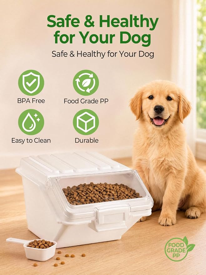 FOHERE 3 Pack Dog Food Storage Container, 40 Lbs Dog Food Bin with Scoop | Moisture Proof Dry Dog Food Container for Cat Treats, Rice, Flour & Baking Supplies, BPA Free