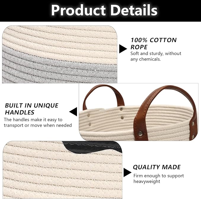 Cotton rope dog toy basket, puppy bins, laundry basket blanket storage bin - Perfect for organizing pet toys, blankets, leashes White Gray