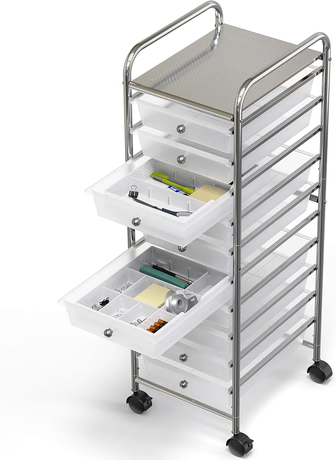 Simple Houseware Drawer Organizer Tray, 9 Adjustable Compartments, White | For Office, Makeup, and Craft Drawer or Desktop Storage