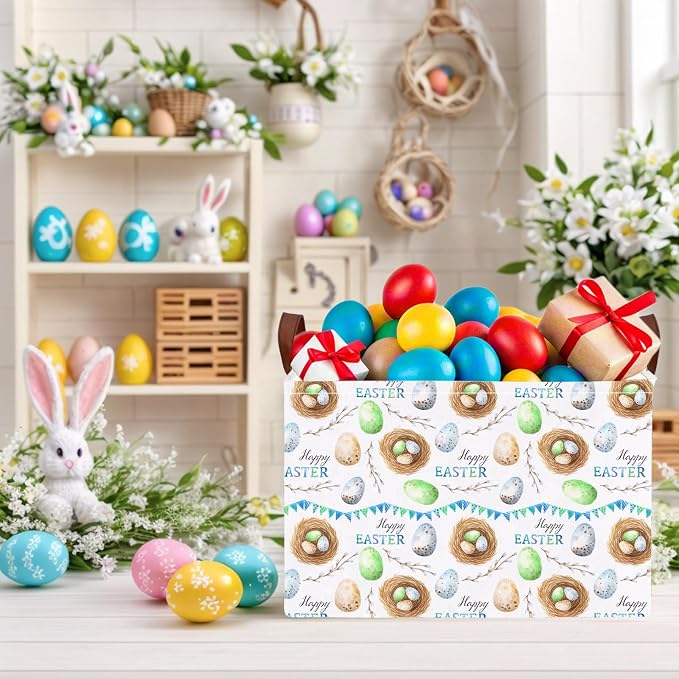 Large Cute Easter Basket for Kid Empty Gift Baby Rectangle Storage Bin Bunny Eggs Boy＆Girl Room Décor (Bird Nest)