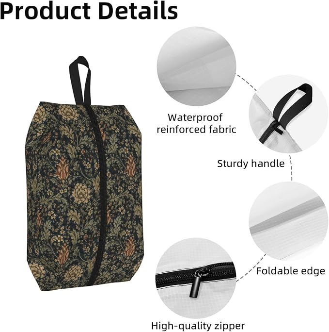Morrisstyle Victorian Floral Travel Shoe Bag for Men & Women, Waterproof Shoe Storage Organizer with Zipper, Portable Shoe Pouch for Sneakers, Heels, Sandals, Gym & Travel Luggage 2PCS