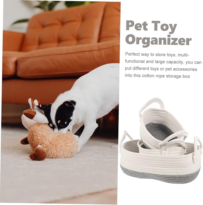 3pcs Rope Dog Toy Storage Basket Woven Pet Toy Organizer for Easy Access and Use Stylish Design for Home for Keeping Tidy