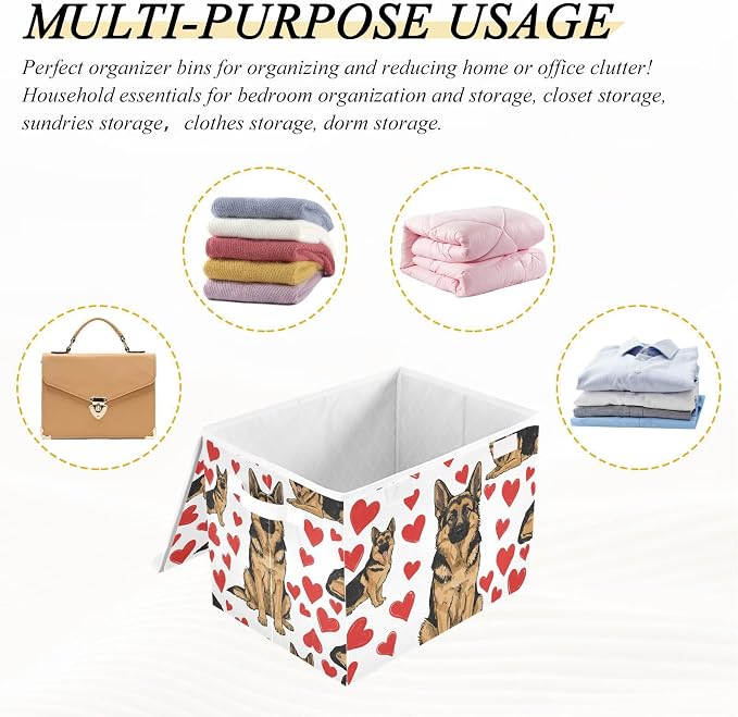 Storage Bins with Lid Dog Puppy Foldable Storage Boxes 40L Baskets | Decorative Storage Boxes, Dust-Proof Flip Top, Reinforced Handles, For Home & Bedroom, Clothes & Toy Box, Oxford Fabric Print