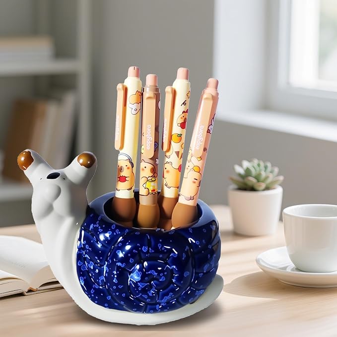 Ceramic Snail Shaped Pen Pencil Holder for Desk Decoration Accessories Snail Decor Makeup Brush Pen Cups Succulent Plant Pot Office School Ideal Gifts for Women, Mom or Birthdays
