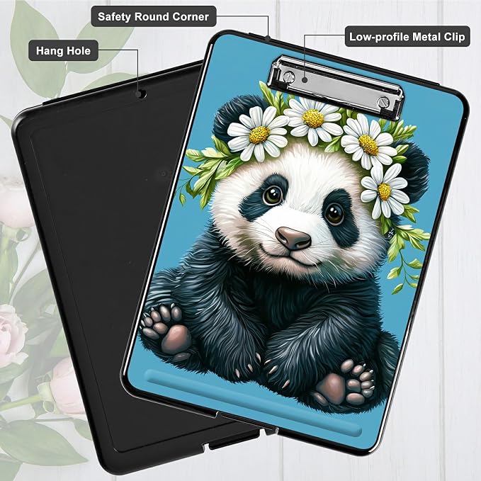 Daisy Panda A4 Clipboard with Storage Pen Holder, Clipboards Organizer Nursing Clipboard Foldable File Folder Plastic Clipboard Folio Clip Board for Office Students Classroom Doctor