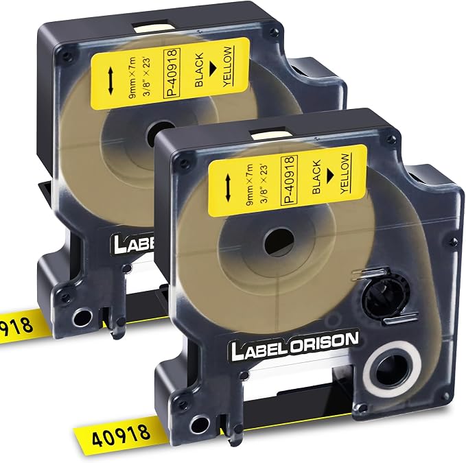 Label Orison-D1 Label Maker Tape Cassettes 40918 S0720730 Black on Yellow 3/8Inch x 23Feet(9mmx7m) Compatible with Dymo LabelManager 260P 210D 280,2 Cartridges
