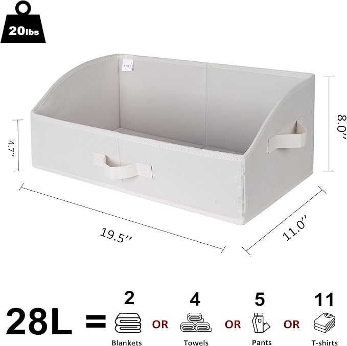 WUIKE Trapezoid Closet Storage Bins with Handles, White & Beige, 3 Pack | 19.5"L x 11"W x 8"H, Closet Shelf Organizer, Home Storage for Handbags, Clothes, Towels, Wardrobes, and Living Rooms