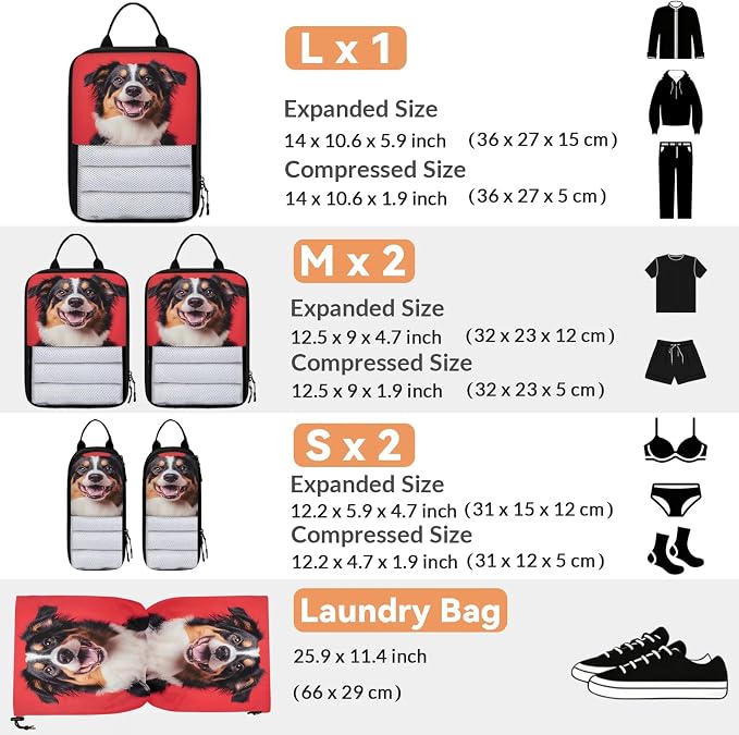 Dog Puppy 6 Set Compression Packing Cubes Cute Dogs Expandable Packing Organizer for Travel Accessories Luggage Suitcase Bag