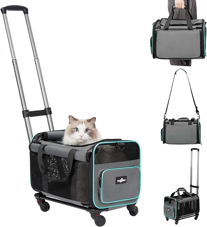 Paw Ballet Pet Carrier with Wheels, Durable Airline Approved Cat Crate, Foldable Rolling Dog Carrier, Rolling Bag for Cat &Dog, Use for Travel, Outdoor, Vet Visits, Camping, Indoor.