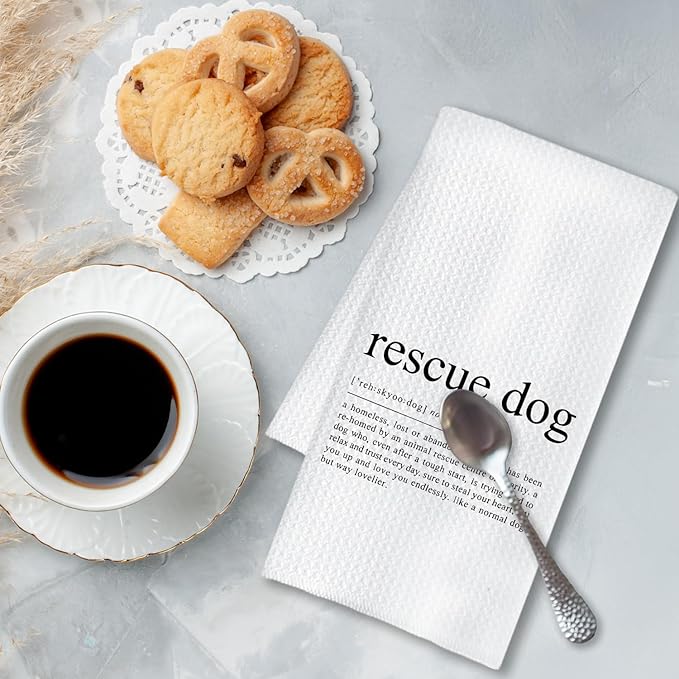 Chicimln Rescue Dog Definition Kitchen Towels, Rescue Dog Lover Gifts Decorative Hand Towels for Bathroom, Dogs Lover Mom Dad Gifts Dish Tea Towel Drying Cloth for Kitchen Decor, 16x24 Inch
